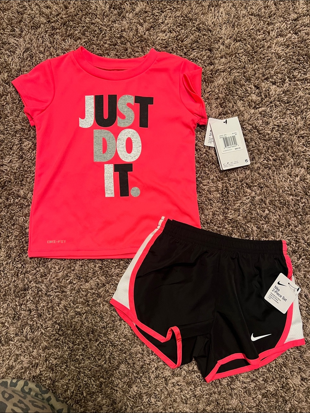 Nike Girls' Neon Pink Tee with Black Shorts